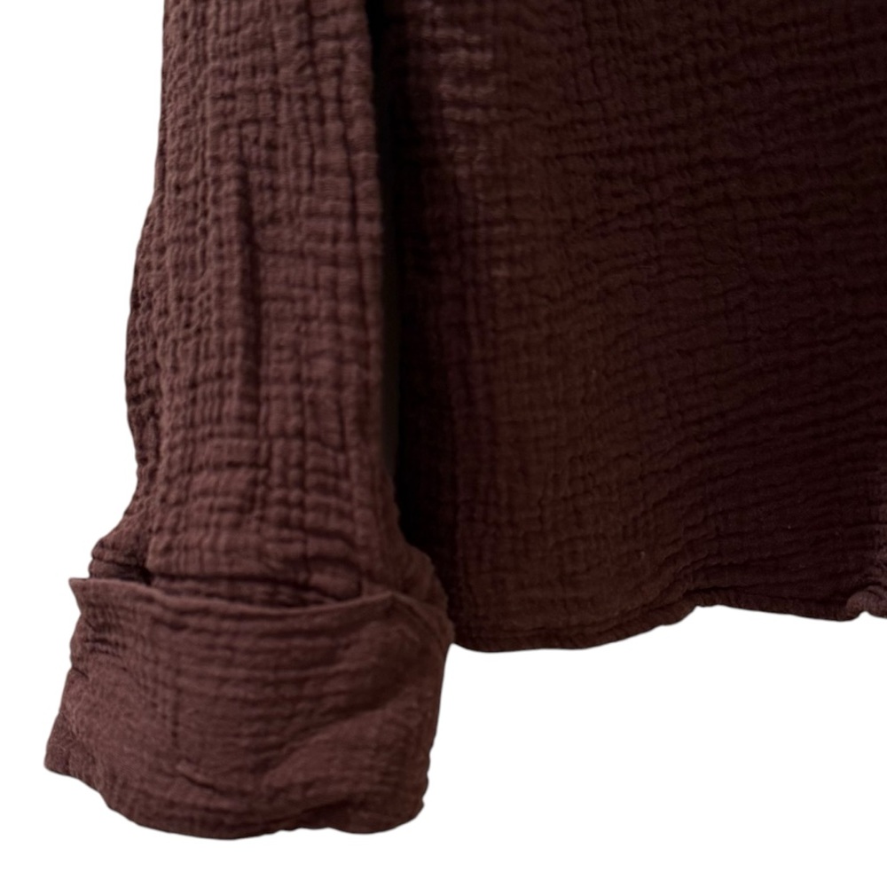 Abercrombie & Fitch Oversized Gauze Tie Front Shirt Brown Long Sleeve Top Size L - Picture 5 of 8